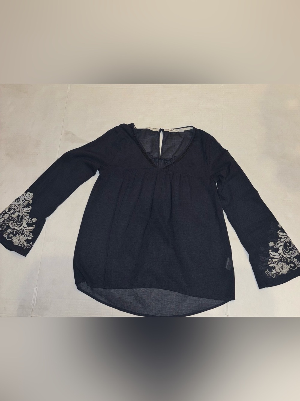 Jolt Black V-Neck Long Sleeve Tunic with White Embroidered Cuffs